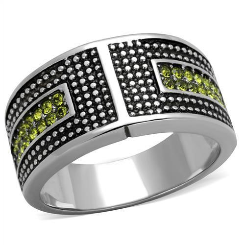 MATK2022 - High polished (no plating) Stainless Steel Ring with Top Grade Crystal  in Olivine color