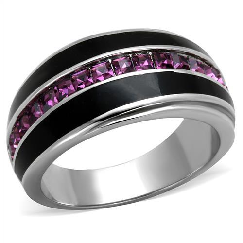 MATK2023 - High polished (no plating) Stainless Steel Ring with Top Grade Crystal  in Amethyst