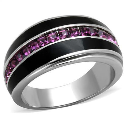 MATK2023 - High polished (no plating) Stainless Steel Ring with Top Grade Crystal  in Amethyst