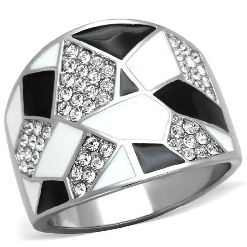 MATK2024 - High polished (no plating) Stainless Steel Ring with Top Grade Crystal  in Clear