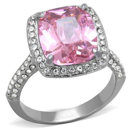 MATK2027 - High polished (no plating) Stainless Steel Ring with AAA Grade CZ  in Rose