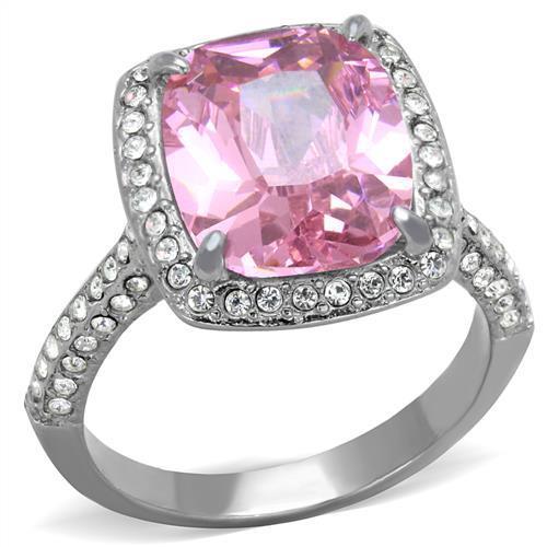 MATK2027 - High polished (no plating) Stainless Steel Ring with AAA Grade CZ  in Rose