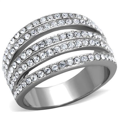MATK2029 - High polished (no plating) Stainless Steel Ring with Top Grade Crystal  in Clear