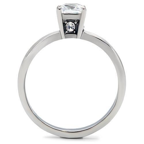 MATK202 - High polished (no plating) Stainless Steel Ring with AAA Grade CZ  in Clear