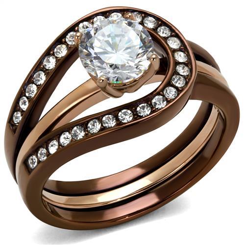 MATK2032LC - IP Rose Gold & IP light Coffee Stainless Steel Ring with AAA Grade CZ  in Clear