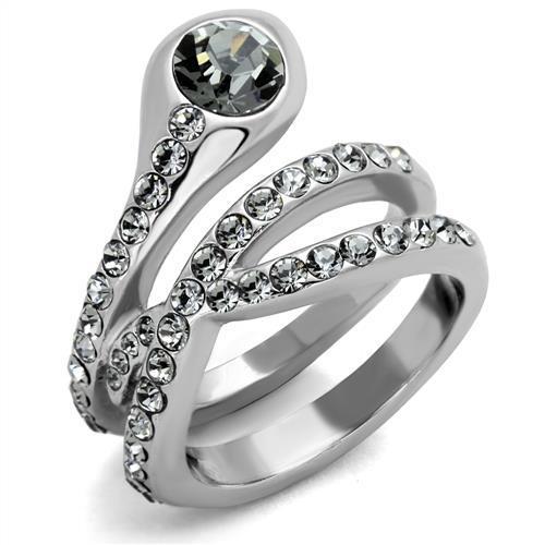 MATK2038 - High polished (no plating) Stainless Steel Ring with Top Grade Crystal  in Black Diamond