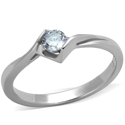 MATK2042 - High polished (no plating) Stainless Steel Ring with AAA Grade CZ  in Clear