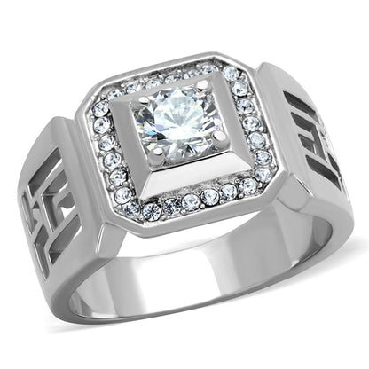 MATK2046 - High polished (no plating) Stainless Steel Ring with AAA Grade CZ  in Clear