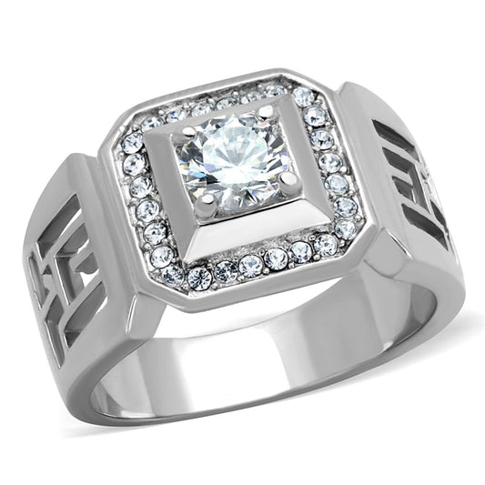 MATK2046 - High polished (no plating) Stainless Steel Ring with AAA Grade CZ  in Clear