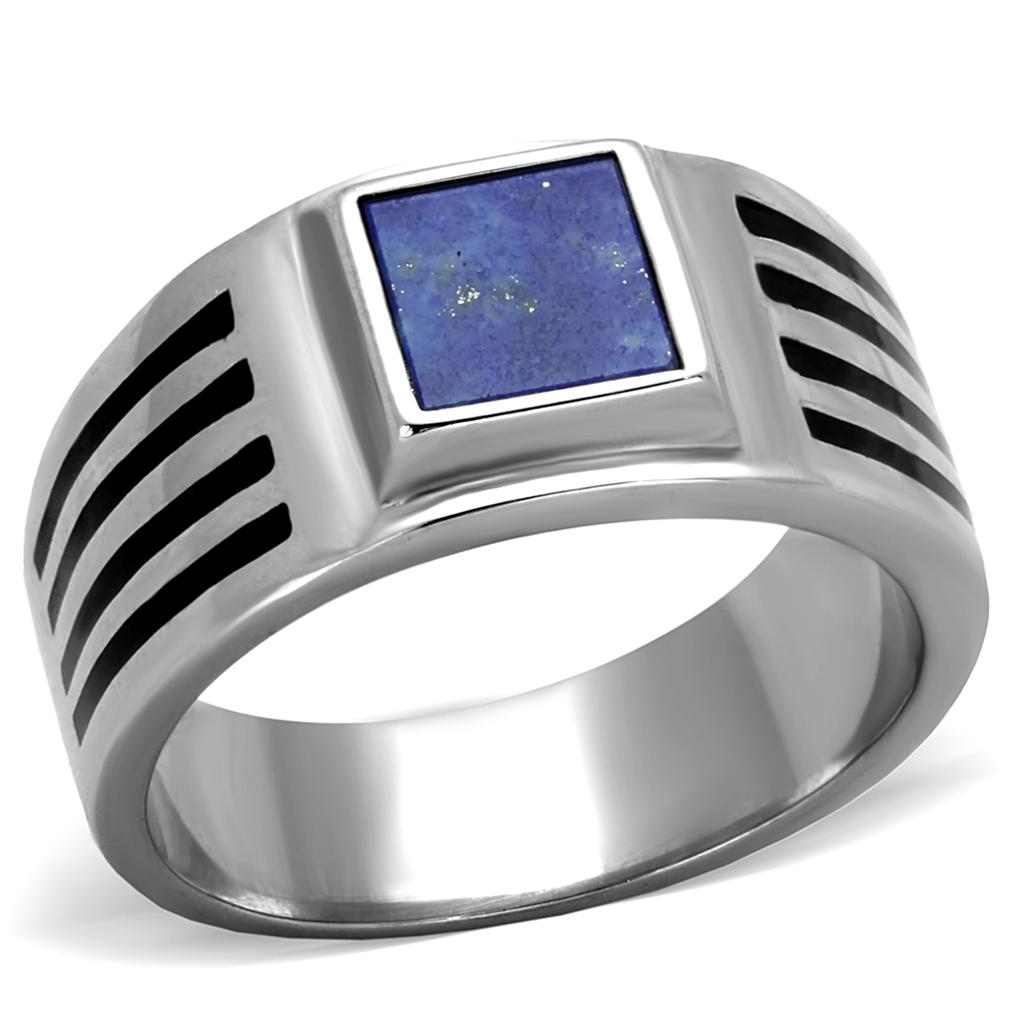 MATK2047 - High polished (no plating) Stainless Steel Ring with Precious Stone Lapis in Montana