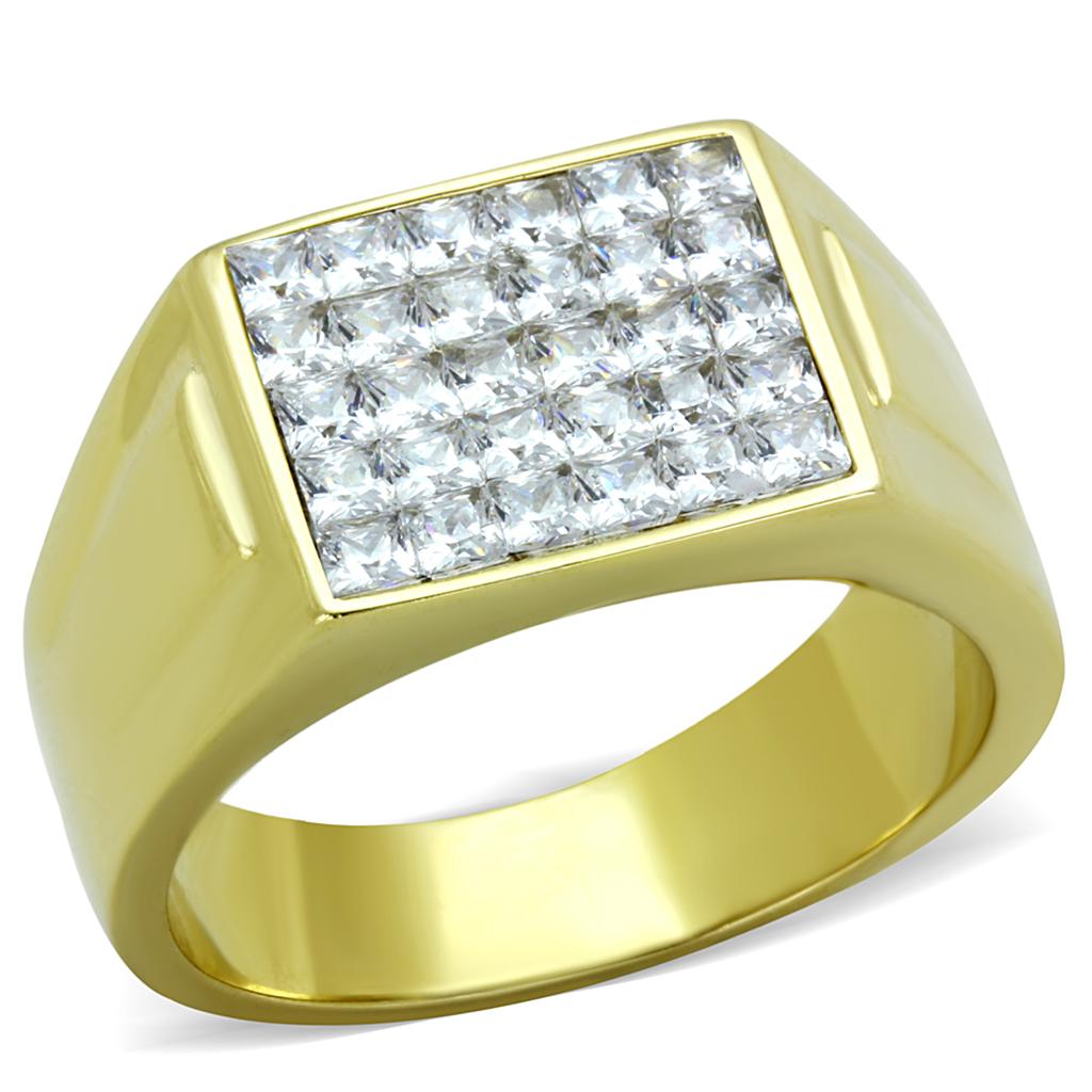 MATK2048 - IP Gold(Ion Plating) Stainless Steel Ring with AAA Grade CZ  in Clear