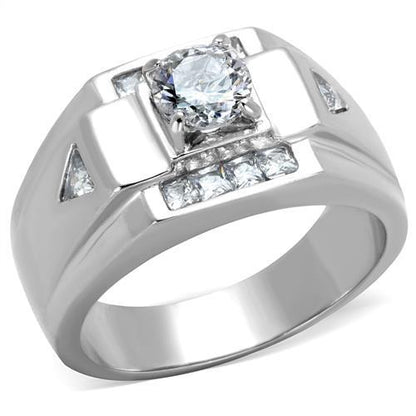 MATK2052 - High polished (no plating) Stainless Steel Ring with AAA Grade CZ  in Clear
