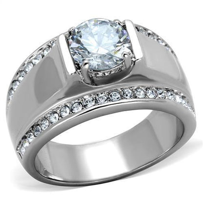 MATK2054 - High polished (no plating) Stainless Steel Ring with AAA Grade CZ  in Clear