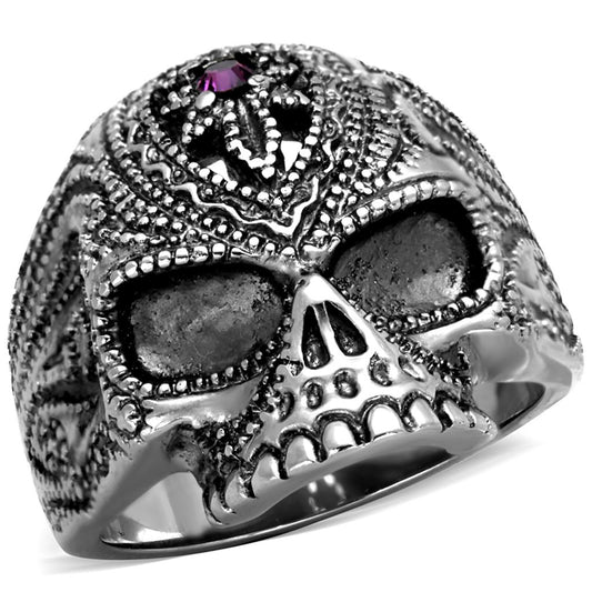 MATK2060 - High polished (no plating) Stainless Steel Ring with Top Grade Crystal  in Amethyst