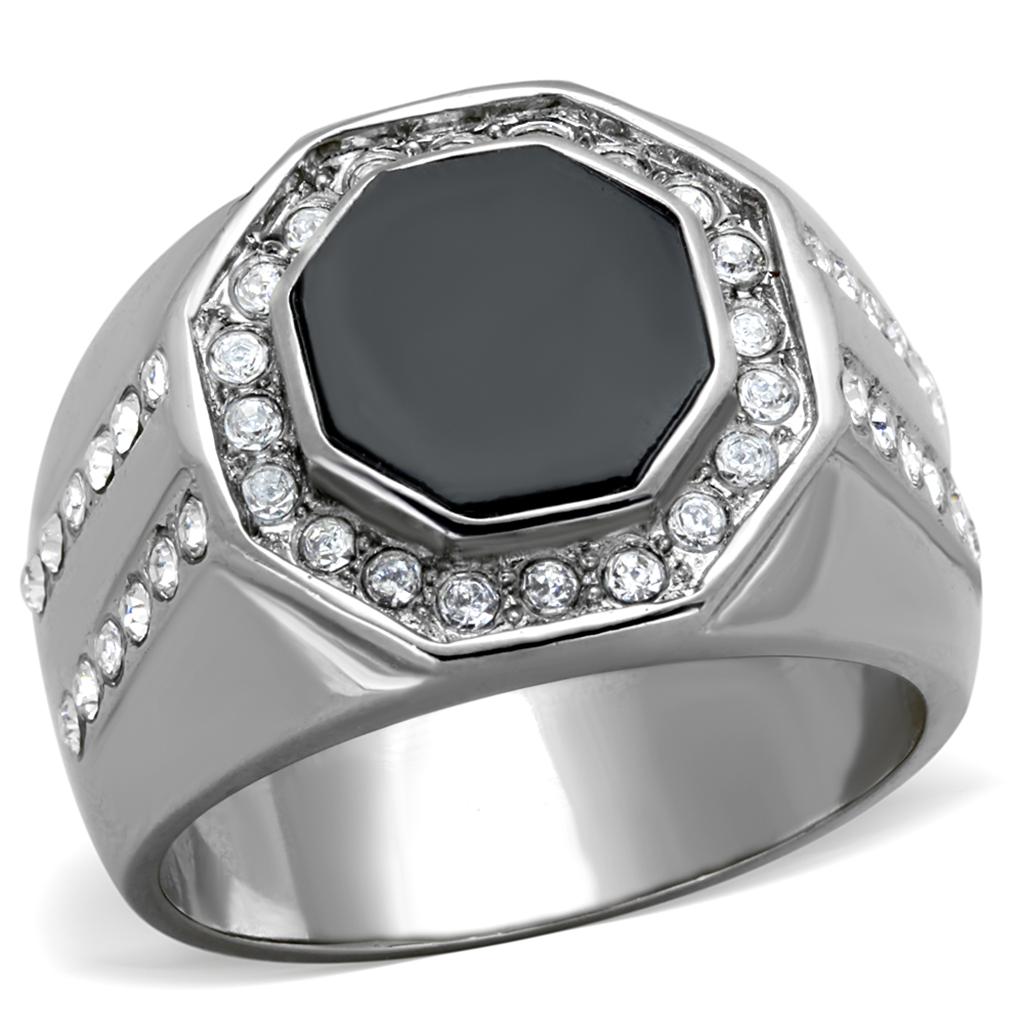 MATK2066 - High polished (no plating) Stainless Steel Ring with Top Grade Crystal  in Clear