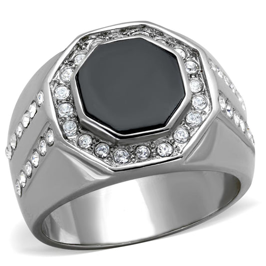 MATK2066 - High polished (no plating) Stainless Steel Ring with Top Grade Crystal  in Clear