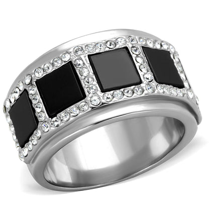 MATK2067 - High polished (no plating) Stainless Steel Ring with Synthetic Onyx in Jet