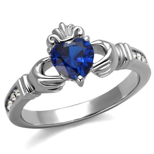 MATK2093 - High polished (no plating) Stainless Steel Ring with Synthetic Spinel in London Blue