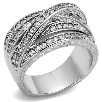 MATK2096 - High polished (no plating) Stainless Steel Ring with AAA Grade CZ  in Clear