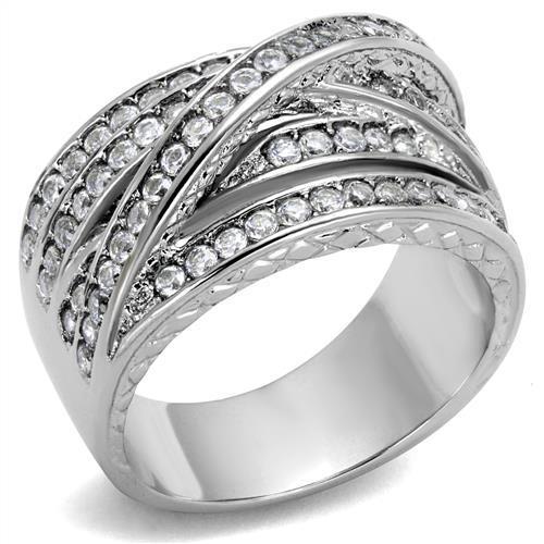 MATK2096 - High polished (no plating) Stainless Steel Ring with AAA Grade CZ  in Clear