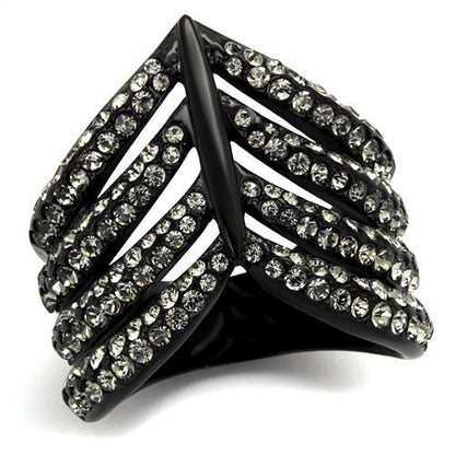 MATK2097 - IP Black(Ion Plating) Stainless Steel Ring with Top Grade Crystal  in Black Diamond