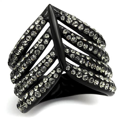MATK2097 - IP Black(Ion Plating) Stainless Steel Ring with Top Grade Crystal  in Black Diamond