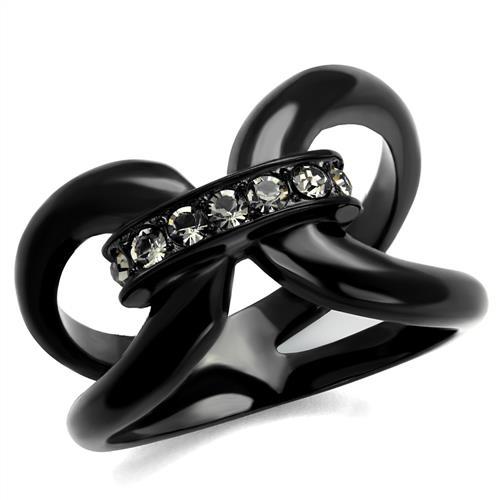 MATK2098 - IP Black(Ion Plating) Stainless Steel Ring with Top Grade Crystal  in Black Diamond