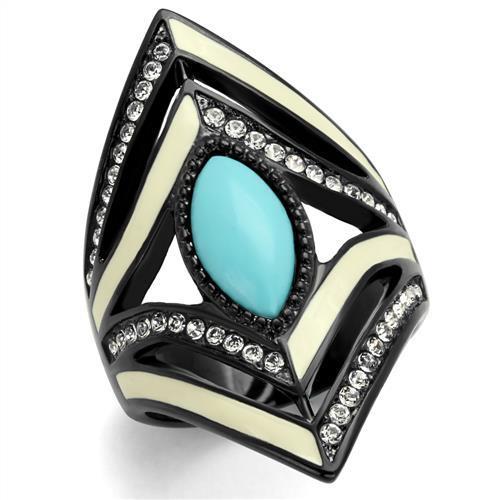 MATK2099 - IP Black(Ion Plating) Stainless Steel Ring with Synthetic Turquoise in Sea Blue