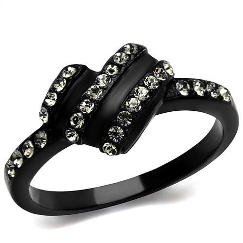 MATK2100 - IP Black(Ion Plating) Stainless Steel Ring with Top Grade Crystal  in Black Diamond