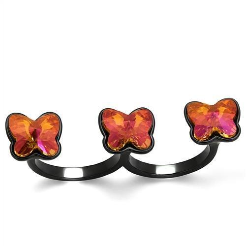 MATK2102 - IP Black(Ion Plating) Stainless Steel Ring with Top Grade Crystal  in Rose