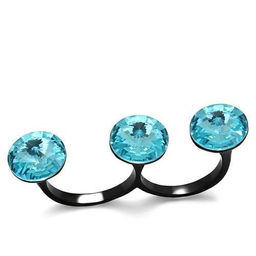 MATK2103 - IP Black(Ion Plating) Stainless Steel Ring with Top Grade Crystal  in Sea Blue