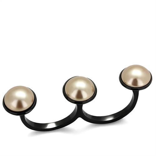 MATK2104 - IP Black(Ion Plating) Stainless Steel Ring with Synthetic Pearl in Metallic Light Gold