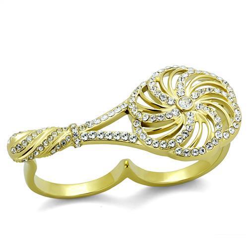 MATK2107 - IP Gold(Ion Plating) Stainless Steel Ring with Top Grade Crystal  in Clear