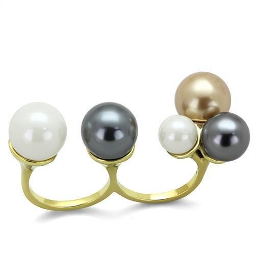 MATK2108 - IP Gold(Ion Plating) Stainless Steel Ring with Synthetic Pearl in Multi Color