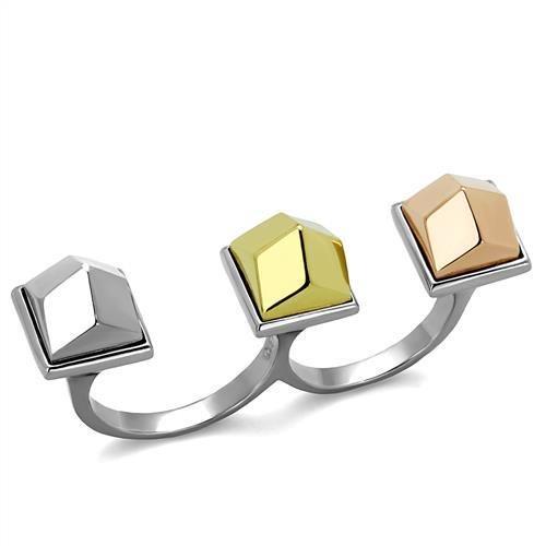 MATK2109 - Three Tone (IP Gold & IP Rose Gold & High Polished) Stainless Steel Ring with No Stone