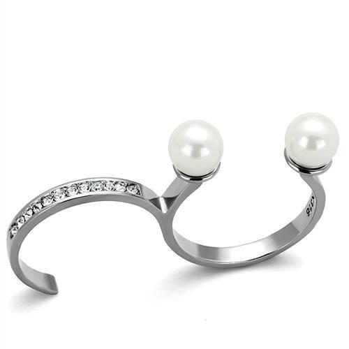 MATK2110 - High polished (no plating) Stainless Steel Ring with Synthetic Pearl in White
