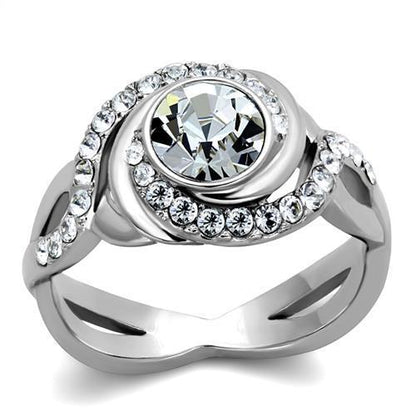 MATK2111 - High polished (no plating) Stainless Steel Ring with Top Grade Crystal  in Clear