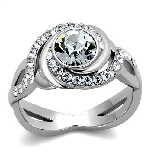 MATK2111 - High polished (no plating) Stainless Steel Ring with Top Grade Crystal  in Clear