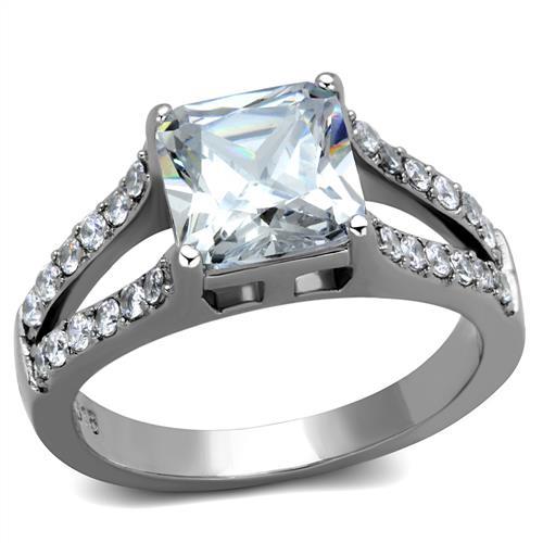 MATK2112 - High polished (no plating) Stainless Steel Ring with AAA Grade CZ  in Clear