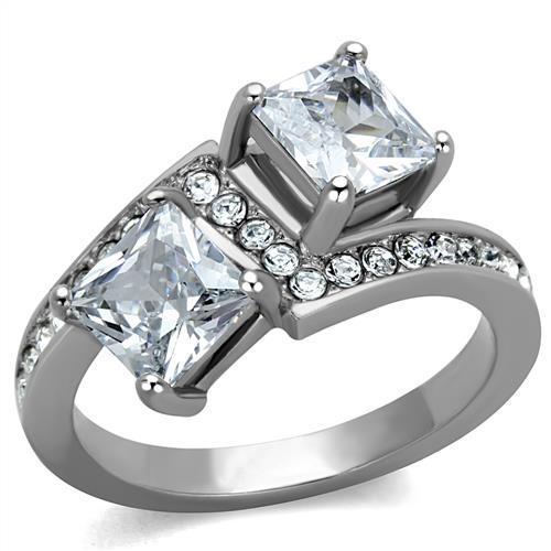 MATK2113 - High polished (no plating) Stainless Steel Ring with AAA Grade CZ  in Clear