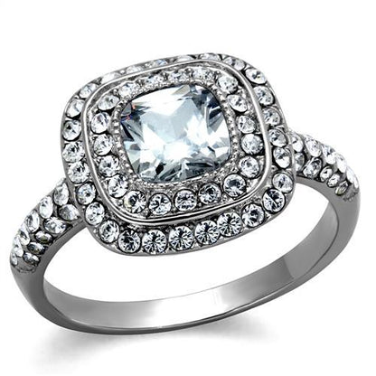 MATK2114 - High polished (no plating) Stainless Steel Ring with AAA Grade CZ  in Clear