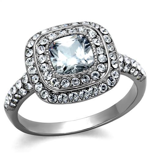 MATK2114 - High polished (no plating) Stainless Steel Ring with AAA Grade CZ  in Clear