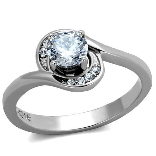 MATK2116 - High polished (no plating) Stainless Steel Ring with AAA Grade CZ  in Clear