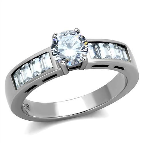 MATK2117 - High polished (no plating) Stainless Steel Ring with AAA Grade CZ  in Clear