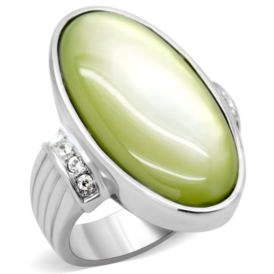 MATK211 - High polished (no plating) Stainless Steel Ring with Precious Stone Conch in Apple Green color
