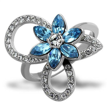 MATK2123 - High polished (no plating) Stainless Steel Ring with Top Grade Crystal  in Sea Blue