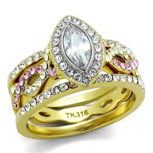 MATK2129 - Two-Tone IP Gold (Ion Plating) Stainless Steel Ring with AAA Grade CZ  in Clear