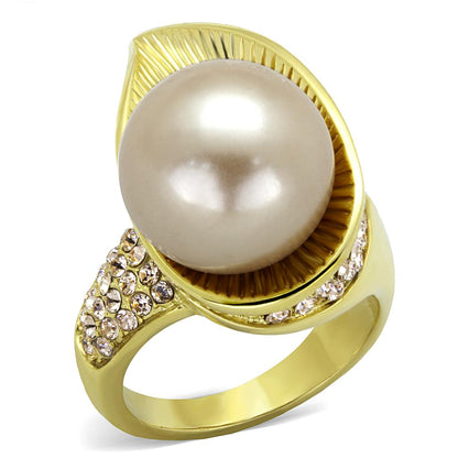MATK2131 - IP Gold(Ion Plating) Stainless Steel Ring with Synthetic Pearl in Champagne