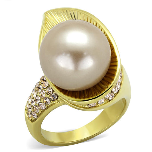 MATK2131 - IP Gold(Ion Plating) Stainless Steel Ring with Synthetic Pearl in Champagne