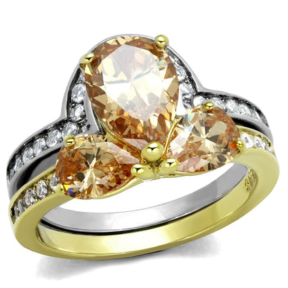 MATK2132 - Two-Tone IP Gold (Ion Plating) Stainless Steel Ring with AAA Grade CZ  in Champagne